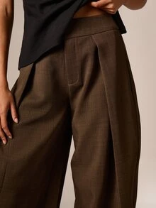 AiiRZ Tailored Wide Leg Pleated Trouser High Rise Full Length Balloon Silhouette Formal Dress Pant - Olive Green - View 4