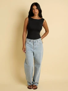 FASHION SZN 女款雙層針織超柔軟無袖連身衣 休閒 Y2K 90年代極簡風 黑色一體式上衣 夏季度假旅行城市短途遊 - 黑色 - 查看 3