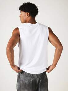 SUMWON Mens Sleeveless Crop Tank Top Mock Neck Metallic Logo Summer Streetwear Casual Vest - White - View 2