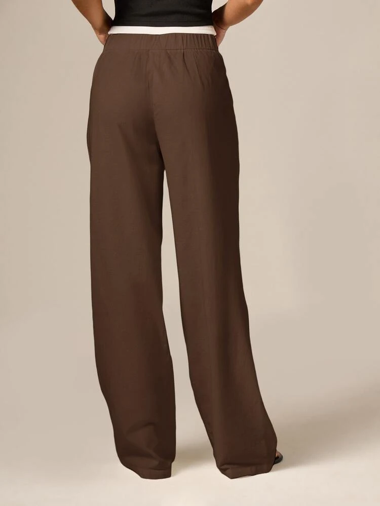 AiiRZ Wide Leg Linen Feel Tailored Trousers High Waist Palazzo Pants Elegant Office Smart Casual Spring Summer