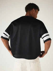 SUMWON Mens Oversized Mesh Football Jersey Tee Number 89 Crew Neck Short Sleeve Varsity Style Top - Black and White - View 2