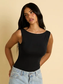 FASHION SZN 女款雙層針織超柔軟無袖連身衣 休閒 Y2K 90年代極簡風 黑色一體式上衣 夏季度假旅行城市短途遊 - 黑色 - 查看 1