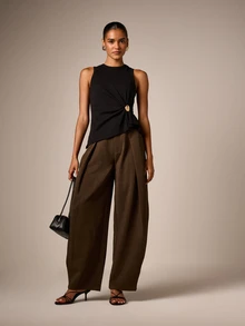 AiiRZ Tailored Wide Leg Pleated Trouser High Rise Full Length Balloon Silhouette Formal Dress Pant - Olive Green - View 5