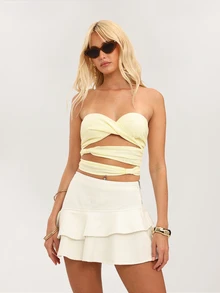 Dancing Leopard Yellow Bandeau Knot Cut Out Crop Top, Summer Outfits For Women, Holiday Top, Date Night Top, Vacation Outfits Women, Festival Top, Spring And Summer - Yellow - View 4