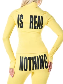 SUMWON WOMEN 拉鍊式長袖短版上衣，正反面印有醒目「Nothing Is Real」文字印花 - 黃色 - 查看 8