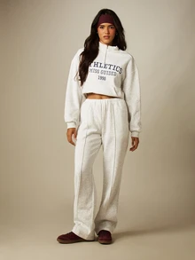 MISSGUIDED 寬腿抓絨運動長褲 壓褶細節 鬆緊腰帶 貼袋設計 舒適休閒居家服 - 灰色 - 查看 4