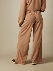 MISSGUIDED Pantalones de chándal de pierna ancha con cordón, detalle de pestaña en la cintura elástica, pantalones casuales de descanso de largo completo - Caqui - Ver 2