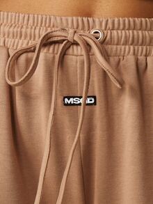 MISSGUIDED Pantalones de chándal de pierna ancha con cordón, detalle de pestaña en la cintura elástica, pantalones casuales de descanso de largo completo - Caqui - Ver 3