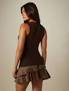 MISSGUIDED Sleeveless Ruched Front Crew Neck Tank Top Fitted Bodycon Vest Summer Casual Style - Brown - View 2
