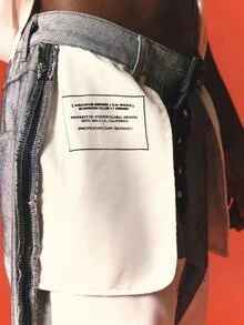 SUMWON Inverted Wide Leg Jeans With Color Block Denim Panels And Button Fly Detail For Casual Everyday Wear - Grey - View 6