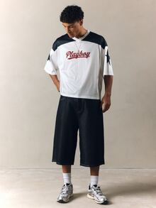 PLAYBOY X SUMWON Collab Boxy Fit Color Block Mesh Jersey T-Shirt With Bunny Logo Back Print - Multicolor - View 3