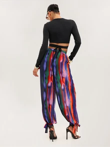 Dancing Leopard Colourful Abstract Balloon-Leg Ankle-Tie Pants, Holiday/Vacation Wear - Multicolor - View 2