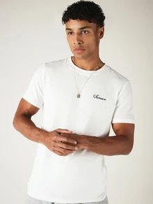 SUMWON Script Logo Slim Fit Crew Neck Short Sleeve Cotton T-Shirt Casual Everyday Essential - White - View 4