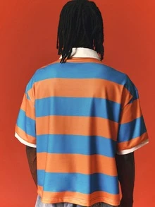 SUMWON 條紋翻領短袖 Polo 衫，盾牌刺繡，夏季休閒上衣 - 彩色 - 查看 2