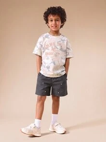 SUMWON Boys Oversized Camouflage Print Co-Ord T-Shirt Set With Brooklyn NYC Graphic Print For Spring Summer - Orange - View 1