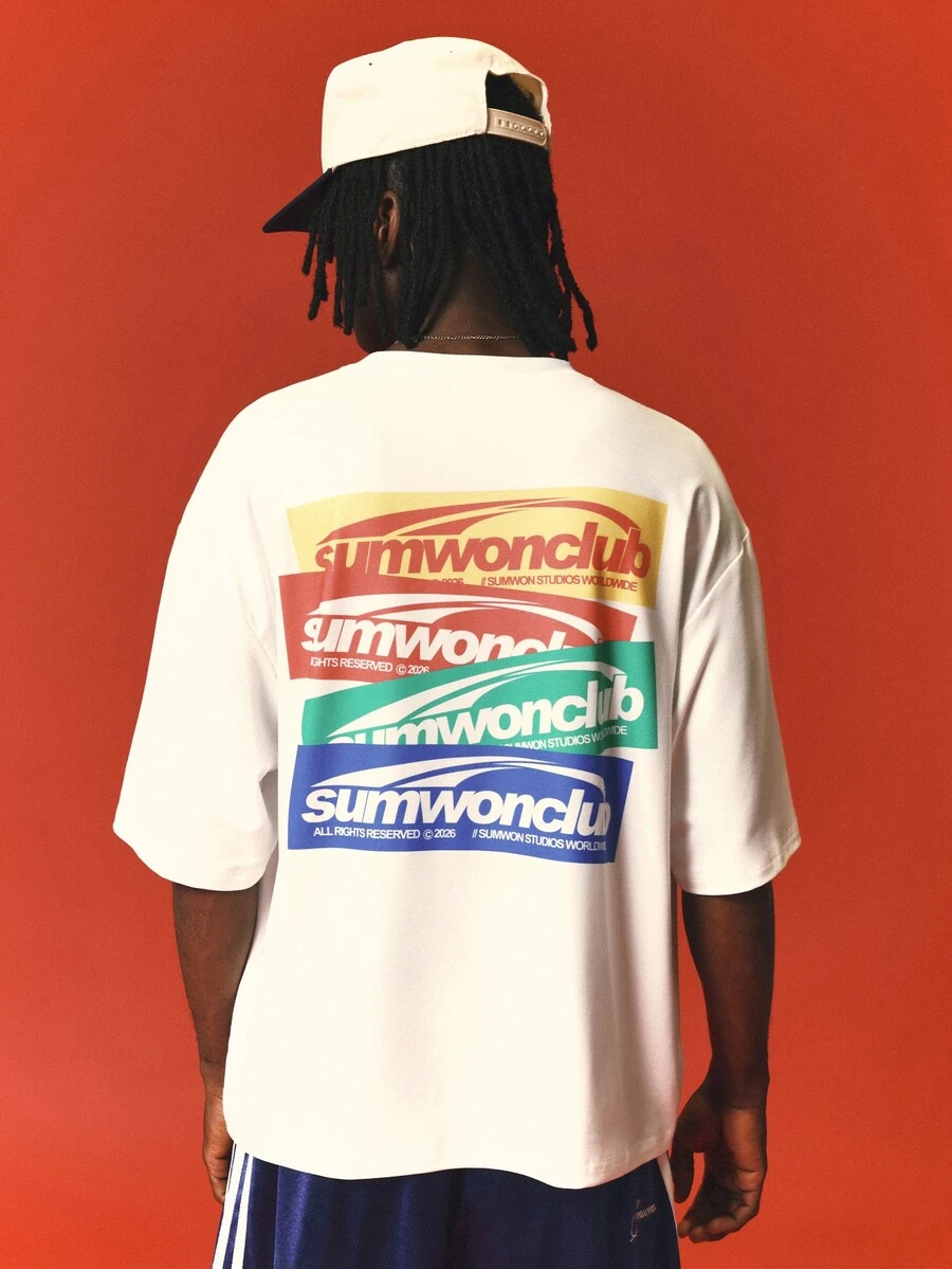SUMWON Club Boxy Fit Graphic T-Shirt With Multicolor Logo Print On Chest And Full Back For Casual Everyday Wear - White - View 1