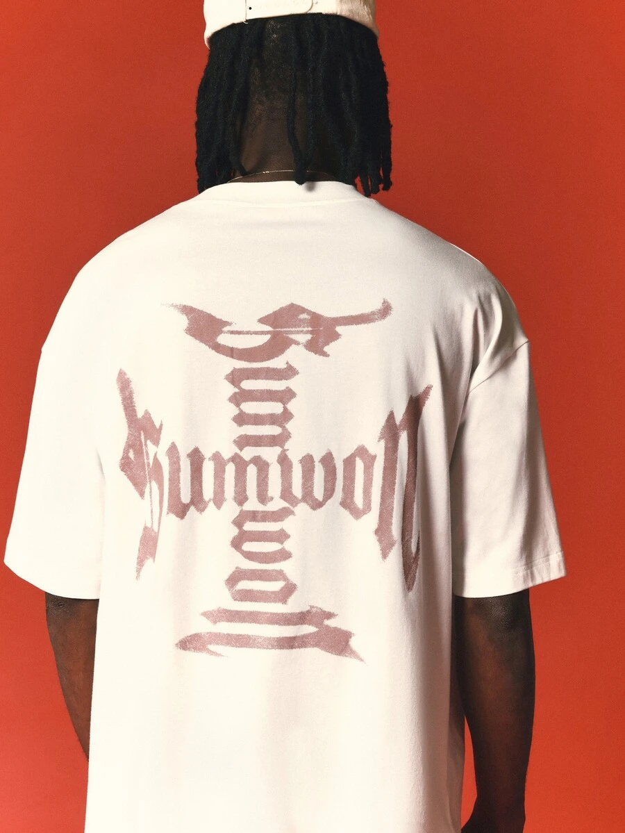 SUMWON Rhinestone Cross Graphic Crop Fit Tee Short Sleeve Crew Neck Boxy Streetwear T-Shirt Summer Casual Top - White - View 1