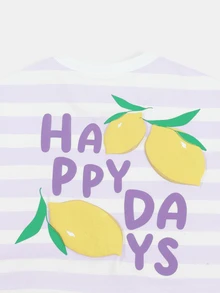 SUMWON 女童條紋檸檬印花套裝 短版T恤與短褲 Happy Days 夏季休閒穿搭 - 淡紫色 - 查看 5