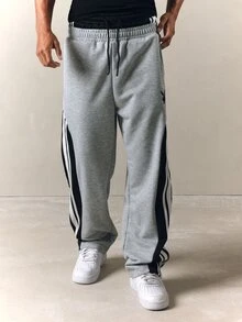 PLAYBOY X SUMWON Bunny Logo Wide Leg Track Pants With Side Stripe Detail Drawstring Waist Relaxed Fit Full Length Bottoms - Grey - View 4