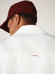 SUMWON Club Boxy Crop Fit Short Sleeve Button-Up Shirt With Embroidered Script Logo And Chest Pocket Summer Casual - White - View 6