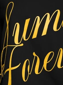 SUMWON WOMEN Off-Shoulder Oversized Sweater Mini Dress With Gold Script Graphic Print Summer Forever Casual Chic Style - Black - View 4