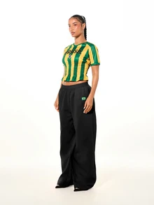 SUMWON WOMEN Loose Wide Leg Jogger Sweatpants With Brazil Applique Patch And Flag Emblem Casual Oversized Pull-On Pants - Black - View 5