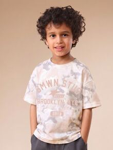 SUMWON Boys Oversized Camouflage Print Co-Ord T-Shirt Set With Brooklyn NYC Graphic Print For Spring Summer - Orange - View 3
