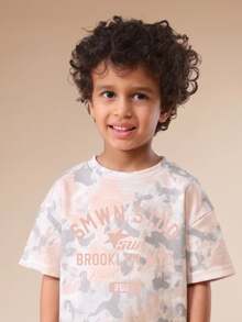SUMWON Boys Oversized Camouflage Print Co-Ord T-Shirt Set With Brooklyn NYC Graphic Print For Spring Summer - Orange - View 5