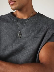 SUMWON Acid Washed Cap Sleeve Tank Top With Crew Neck Boxy Fit Vintage Summer Street Style - Grey - View 7
