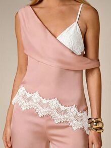 AiiRZ Atasan Cami Asimetris Satu Bahu dengan Detail Renda, Leher Berlipat Elegan, Atasan Malam Musim Semi/Musim Panas - Baby Pink - View 5