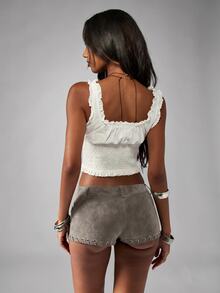 MISSGUIDED Faux Suede Lace-Up Hot Pants Mini Shorts With Grommet Detail Festival Boho Summer Party - Grey - View 2