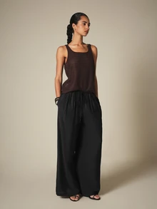 KSTM Wide Leg Drawstring Palazzo Pants With Elastic Waist, Flowy Relaxed Fit, Summer Casual Style - Black - View 3
