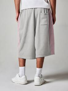 SUMWON Side Stripe Fleece Shorts With Drawstring Waist Casual Bermuda Longline Short For Summer - Grey - View 2