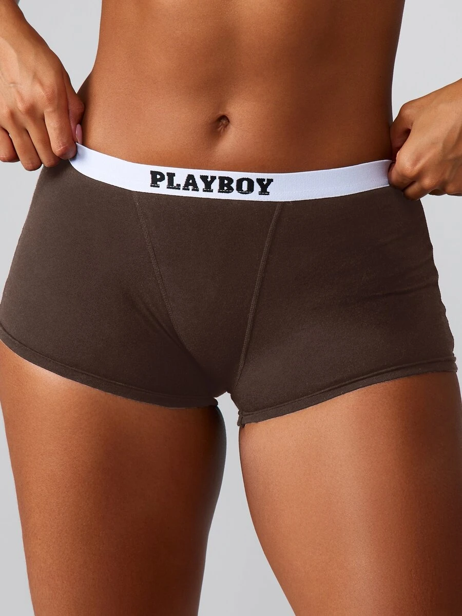 Missguided x Playboy 品牌腰帶男式平口內褲 日常舒適休閒內衣 柔軟彈性四角內褲 - 棕色 - 查看 1