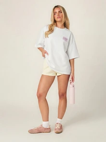 MISSGUIDED Oversized Drop Shoulder Crew Neck Short Sleeve Logo Patch Tee Casual Summer Everyday T-Shirt - White - View 4