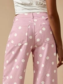 MISSGUIDED Pantalones vaqueros de pierna ancha con lunares, cintura alta, ajuste holgado, largo completo, pantalones casuales elegantes para primavera y verano - Rosa - Ver 5