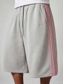 SUMWON Side Stripe Fleece Shorts With Drawstring Waist Casual Bermuda Longline Short For Summer - Grey - View 4