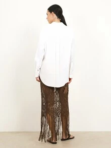 KSTM Lace Fringed Maxi Skirt Sheer Floral Lace Semi-Transparent Boho Festival Long Skirt With Tassel Hem Detail - Chocolate Brown - View 2