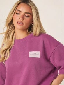 MISSGUIDED MSGD Oversized Drop Shoulder Crew Neck Short Sleeve Logo Patch T-Shirt - Pink - View 5
