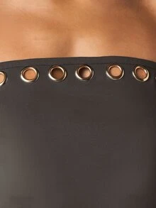 MISSGUIDED Strapless Eyelet Mini Dress With Gold Grommet Detail And Ruched Bodycon Skirt Layer Summer Night Out - Dark Grey - View 5
