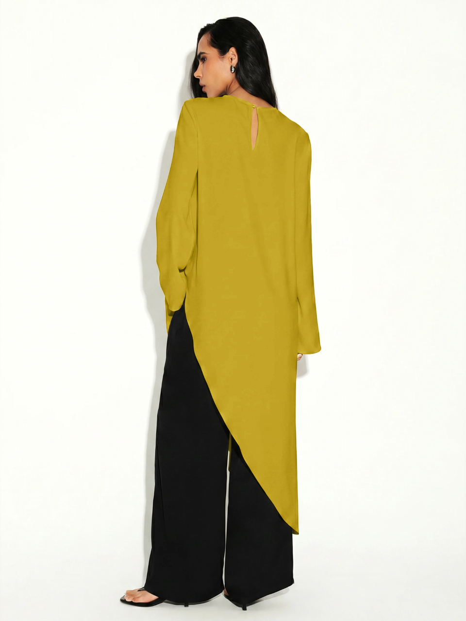 KSTM Women's Solid Color Round Neck Casual Versatile Daily Long Shirt