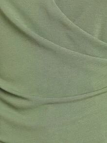 KSTM Drape Cap Sleeve Asymmetric Hem Wrap Front Crewneck T-Shirt Ruched Waist Spring Summer Essential Top - Green - View 6