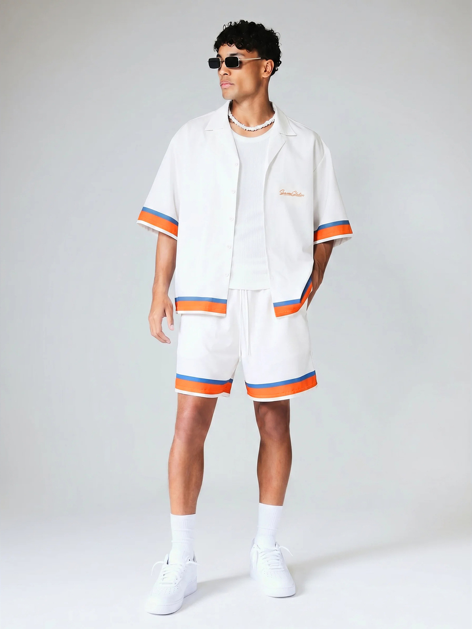 Regular Tropical Graphic Print Oversized Co-Ord Shirt With Contrast Stripe Hem Resort Vacation Summer Style