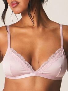 MISSGUIDED Lace Trim Plunge Bralette Wireless Soft Cup Bra Lingerie Everyday Comfort Valentine - Pink - View 3