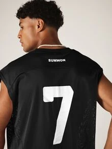 SUMWON 短版合身網眼球衣背心，印有數字 7 與 Logo 細節 - 黑色 - 查看 8