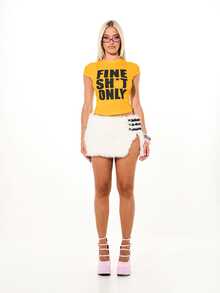SUMWON Plus Size Graphic Crop Tee With Bold Slogan Print, Short Sleeve Crew Neck Statement T-Shirt - Yellow - View 5