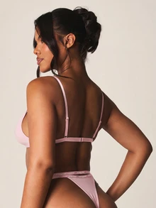 MISSGUIDED Lace Trim Plunge Bralette Wireless Soft Cup Bra Lingerie Everyday Comfort Valentine - Pink - View 2