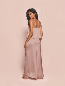 MISSGUIDED Lace Trim Satin Cami And Wide Leg Pant Sleep Set, Luxurious Lounge Pajama Set For Cozy Nights - Pink - View 3