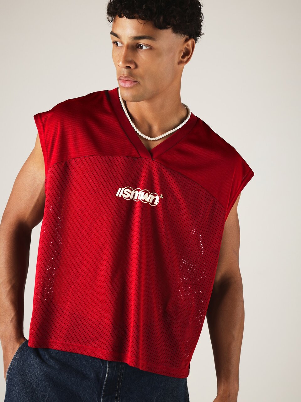 Crop Fit Mesh Jersey Tank Top With Number 7 Back Print And Logo Detail