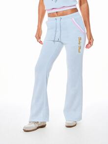 BABYPHAT Low Rise Flare Joggers With Gold Script Embroidery And Striped Rib Waistband Detail - Baby Blue - View 3